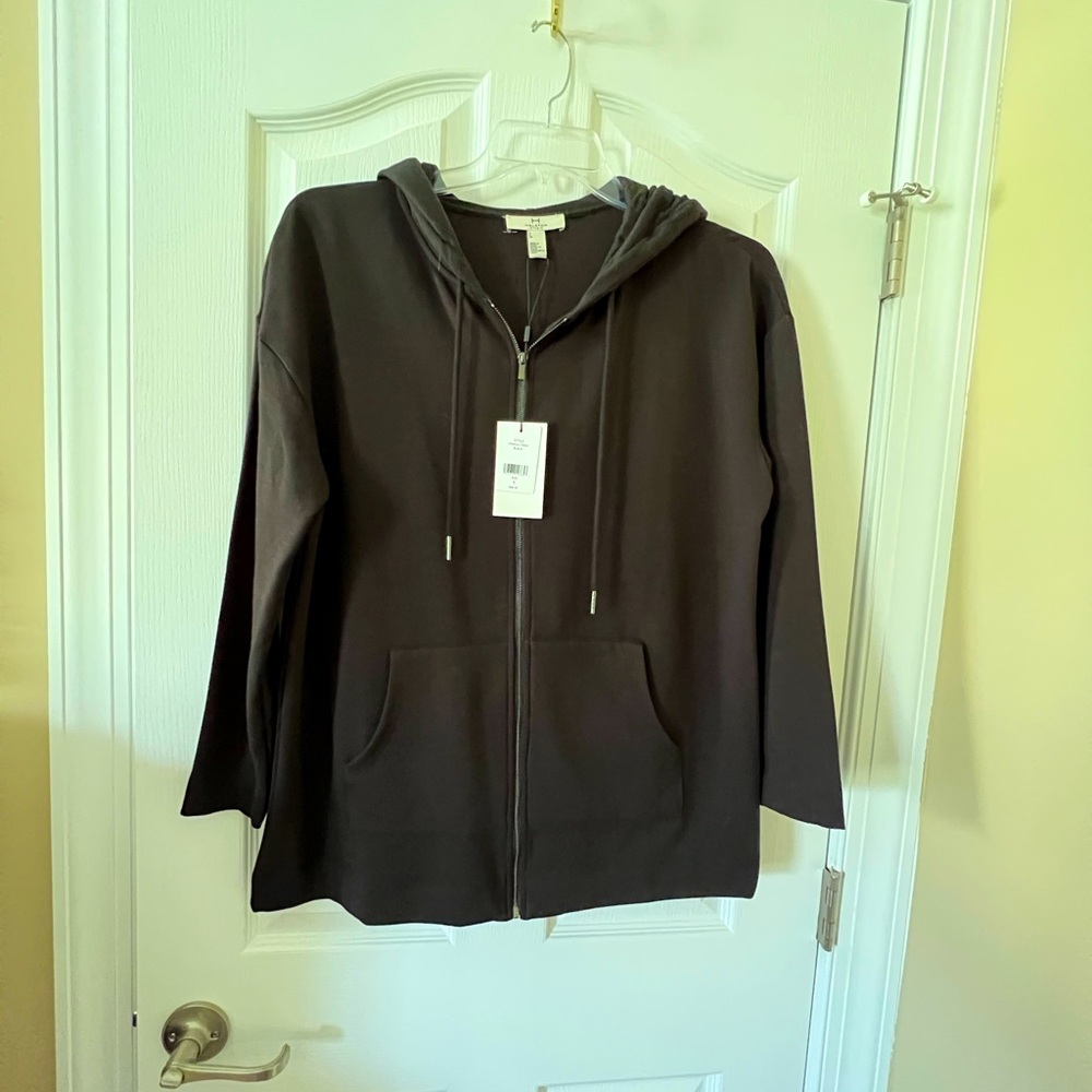 Halston Studio Style HSWS2170002 Black Oversized Zip Front Hoodie